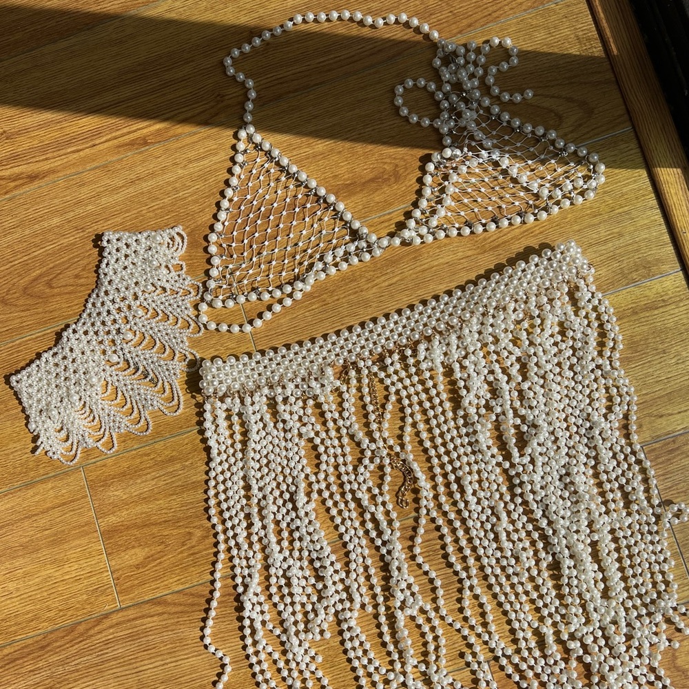 Pearl Skirt, Top & Necklace Set - Festival Outfit